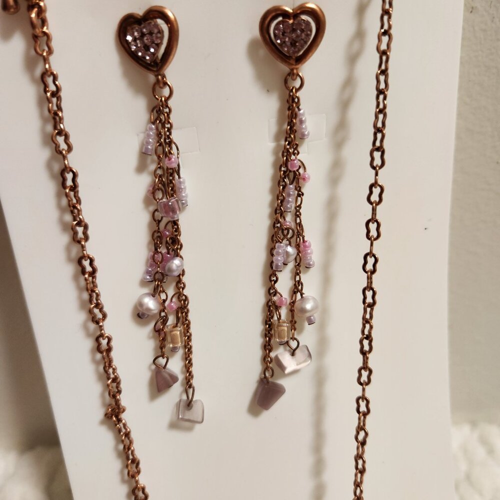 Christina Collection Copper Heart Earrings with Matching Statement Necklace